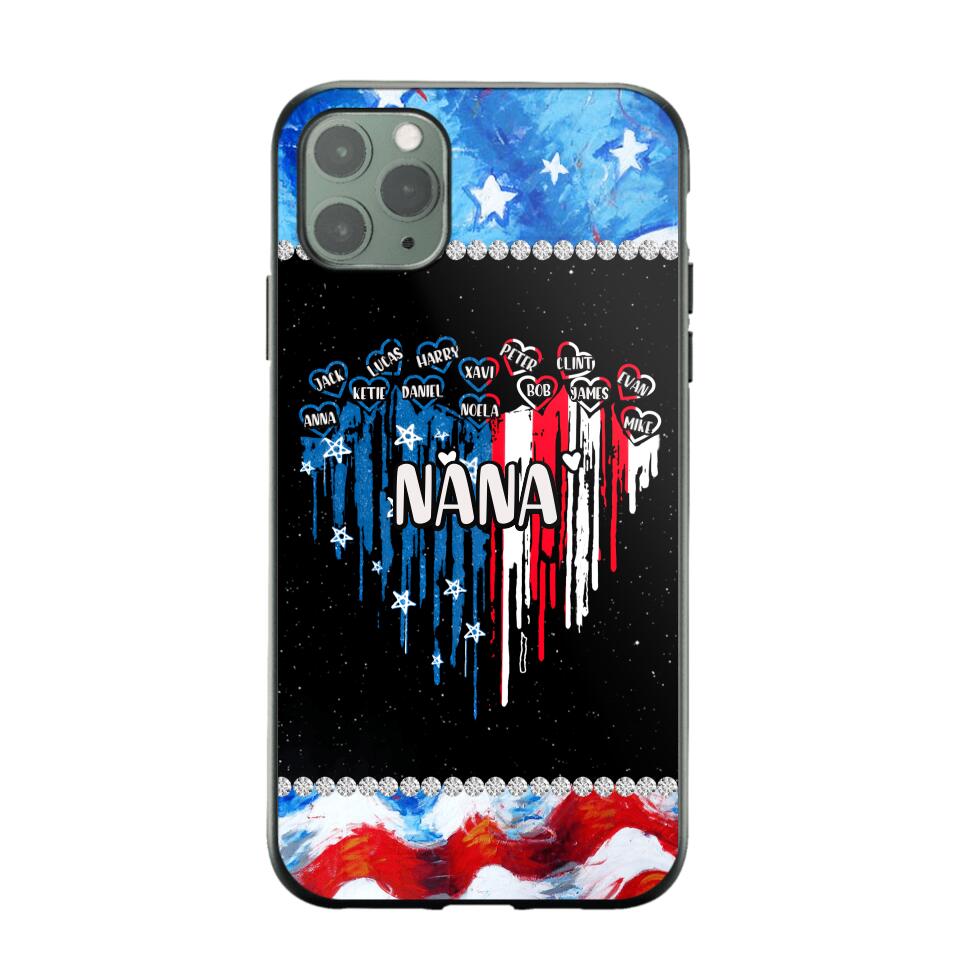 Personalized Grandma Nana Flag Heart Independence Day Phone Case Printed 04-Jul