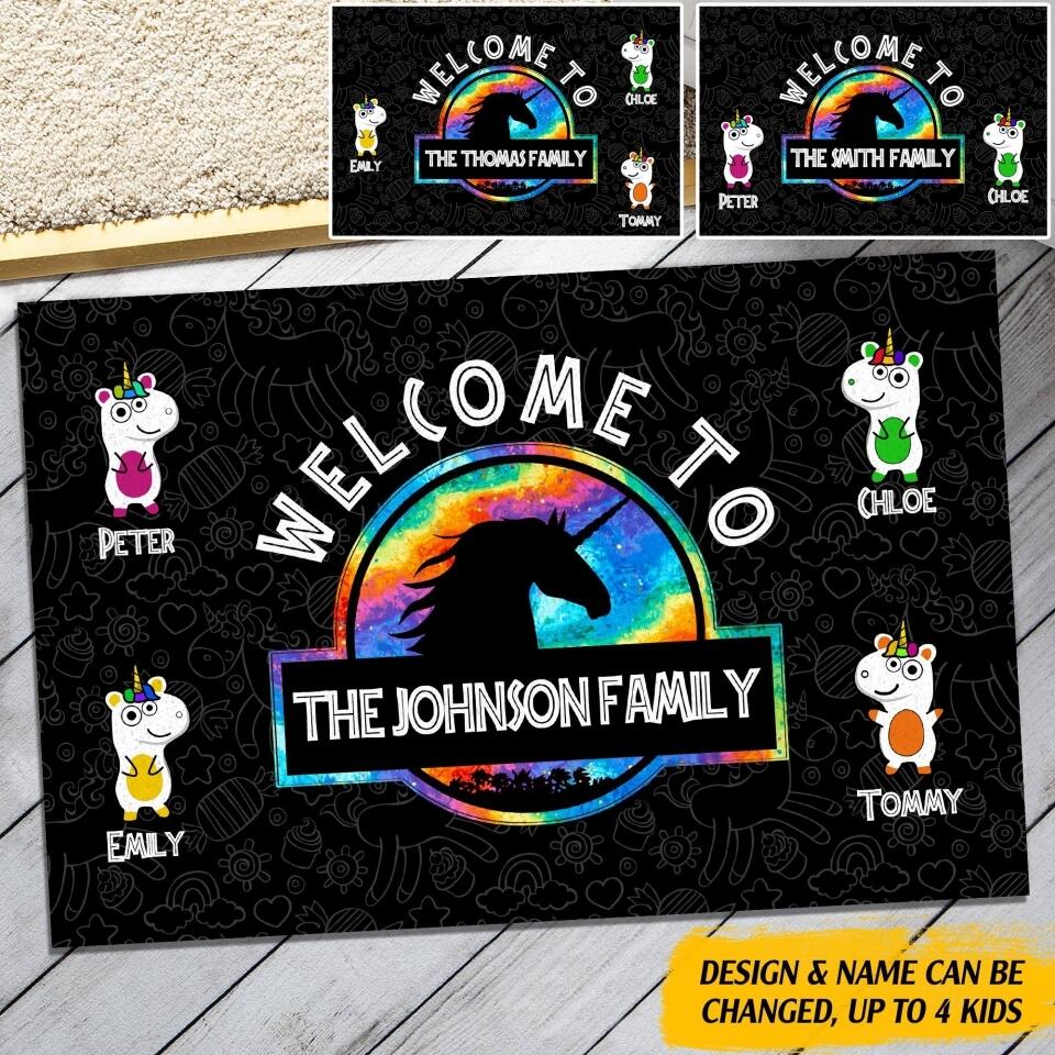 Personalized Welcome to The Family Unicorn Kid Name Doormat NQDT2206