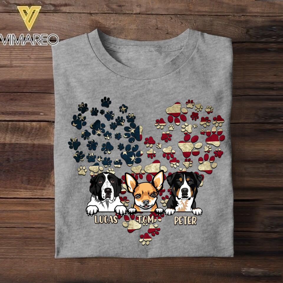 Personalized Dog Heart Flag Independence Day Tshirt Printed NQHC2206