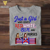 Personalized Just A Girl Who Loves Red White Blue And Horses Tshirt Printed NQDT2206