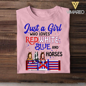 Personalized Just A Girl Who Loves Red White Blue And Horses Tshirt Printed NQDT2206