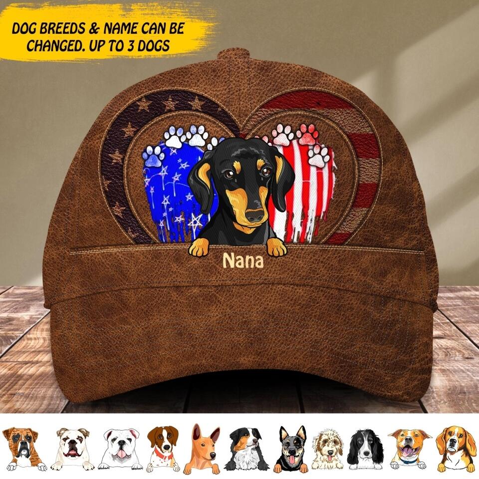 Personalized Dog Heart Flag Independence Day Cap Printed NQDT2306