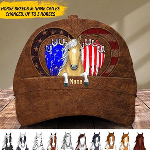 Personalized Horse Heart Flag Independence Day Cap Printed NQDT2306