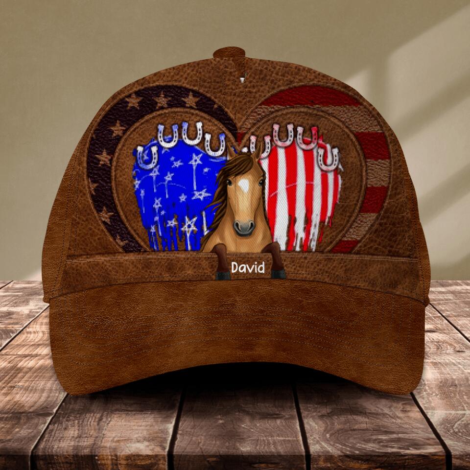 Personalized Horse Heart Flag Independence Day Cap Printed NQDT2306