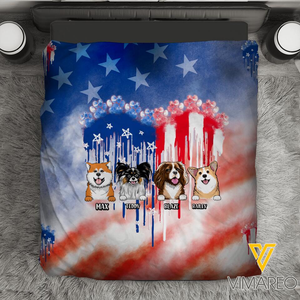 PERSONALIZED DOG HEART FLAG INDEPENDENCE DAY BEDDING SET NQHC2206