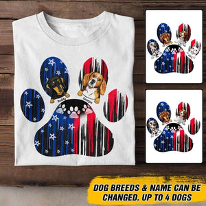 Personalized Dog Lovers Pawprint Us Flag Independence Day Tshirt NQDT2406