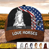 Personalized Horse Lovers Us Flag Independence Day Cap Printed NQDT2406