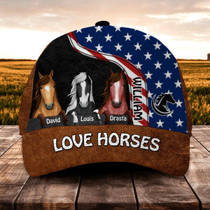 Personalized Horse Lovers Us Flag Independence Day Cap Printed NQDT2406