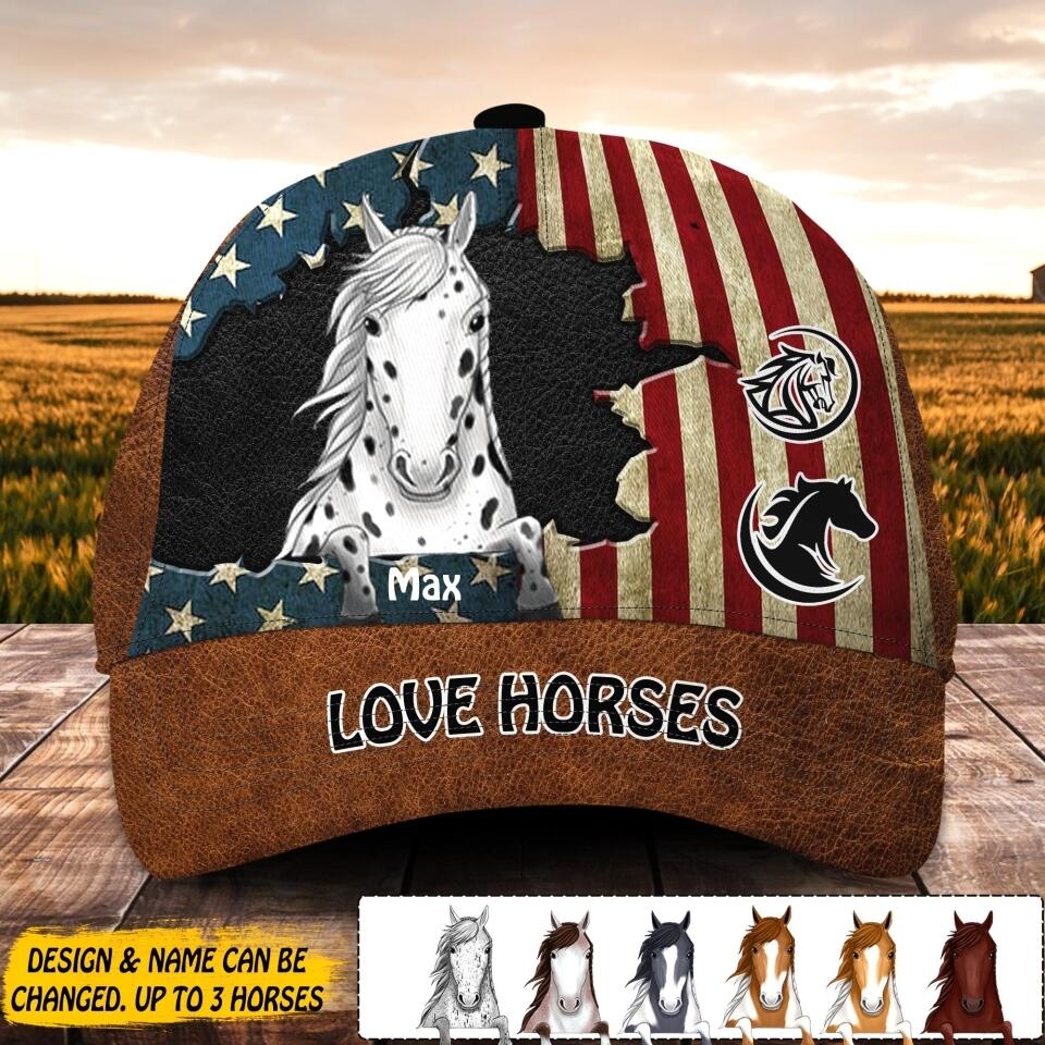 Personalized Horse Lovers Us Flag Independence Day Cap Printed NQDT2706