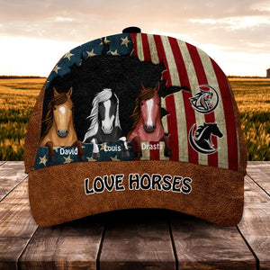 Personalized Horse Lovers Us Flag Independence Day Cap Printed NQDT2706