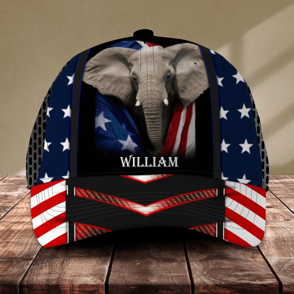 Personalized Elephant Us Flag Independence Day Cap Printed NQDT2706