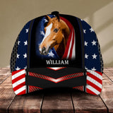 Personalized Horse Us Flag Independence Day Cap Printed NQDT2706