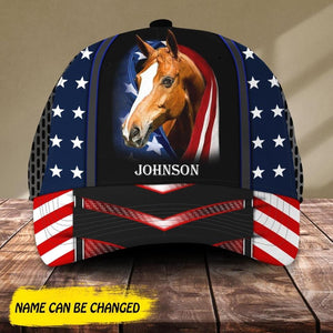 Personalized Horse Us Flag Independence Day Cap Printed NQDT2706