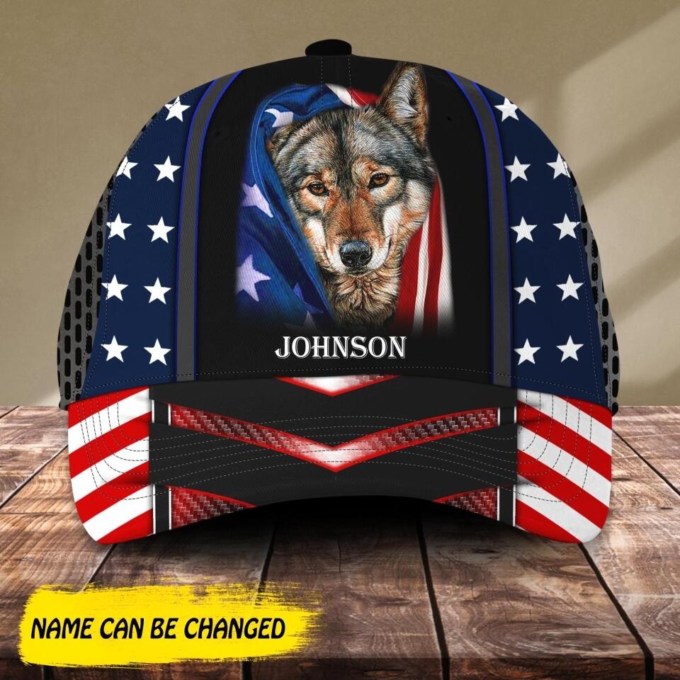 Personalized Wolf Us Flag Independence Day Cap Printed NQDT2706