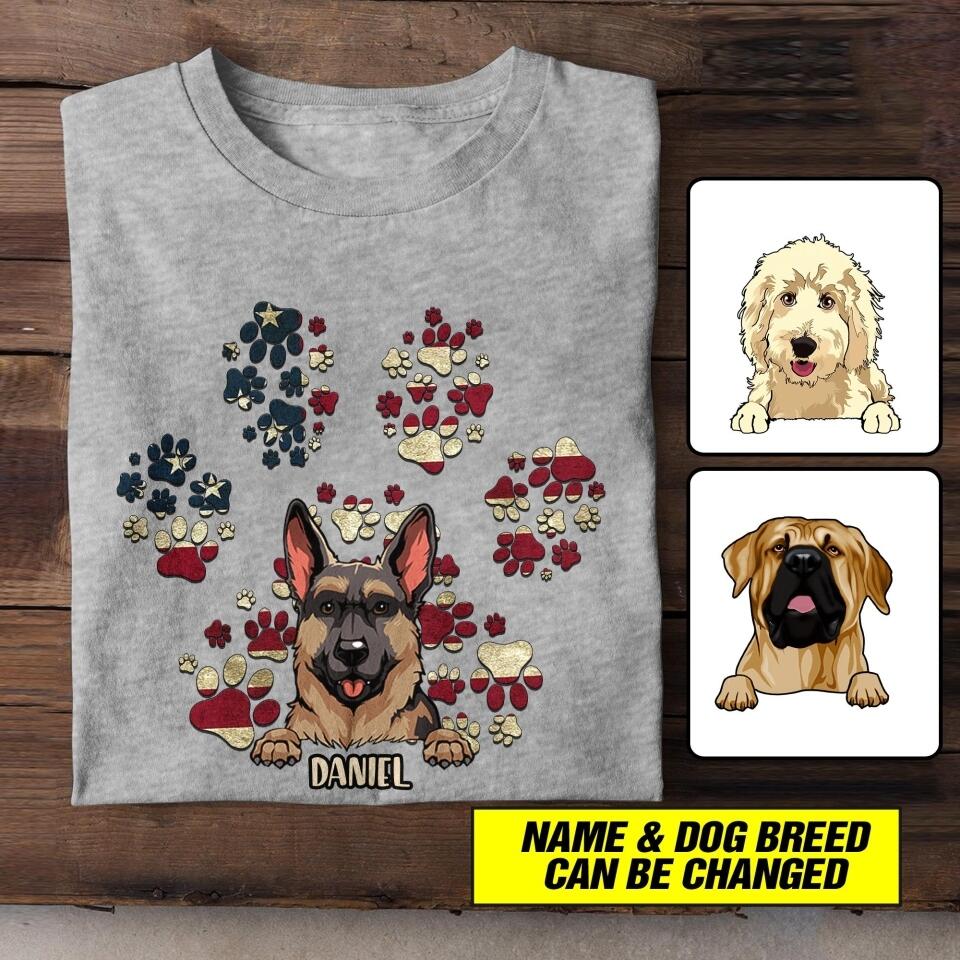 Personalized Dog Lovers Pawprint Independence Day Tshirt Printed NQHC2706