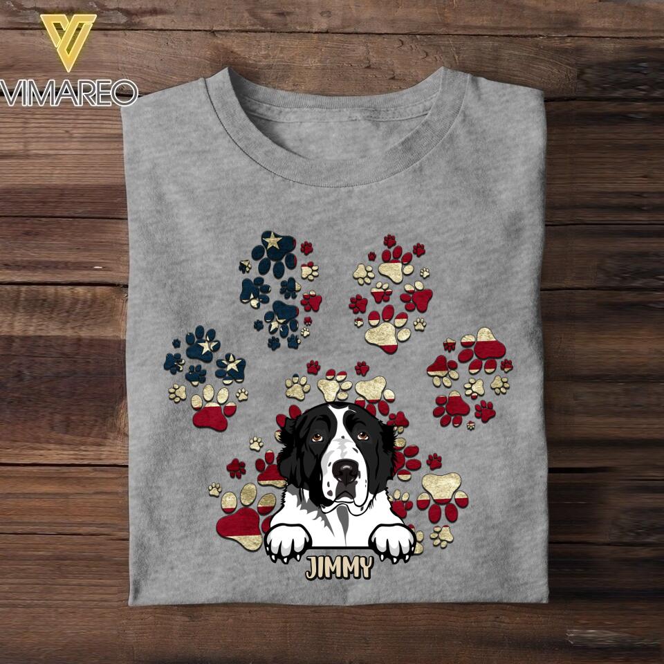 Personalized Dog Lovers Pawprint Independence Day Tshirt Printed NQHC2706