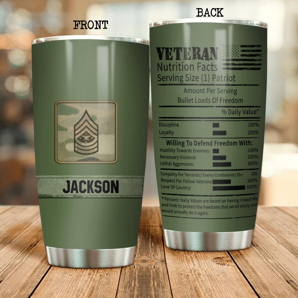 Personalized US Veteans Nutrition Facts Tumbler Printed QTDT2906