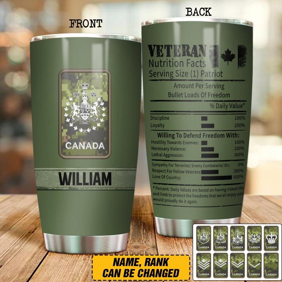 Personalized Canadian Veterans Nutrition Facts Tumbler Printed QTDT2906