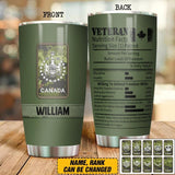 Personalized Canadian Veterans Nutrition Facts Tumbler Printed QTDT2906