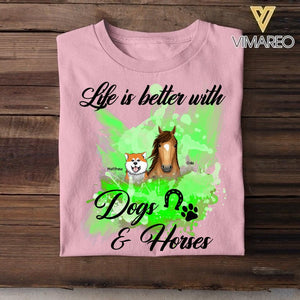 Personalized Life Is Better With Dog And Horse Watercolor  Tshirt Printed NQDT2906