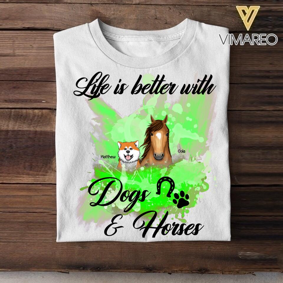 Personalized Life Is Better With Dog And Horse Watercolor  Tshirt Printed NQDT2906