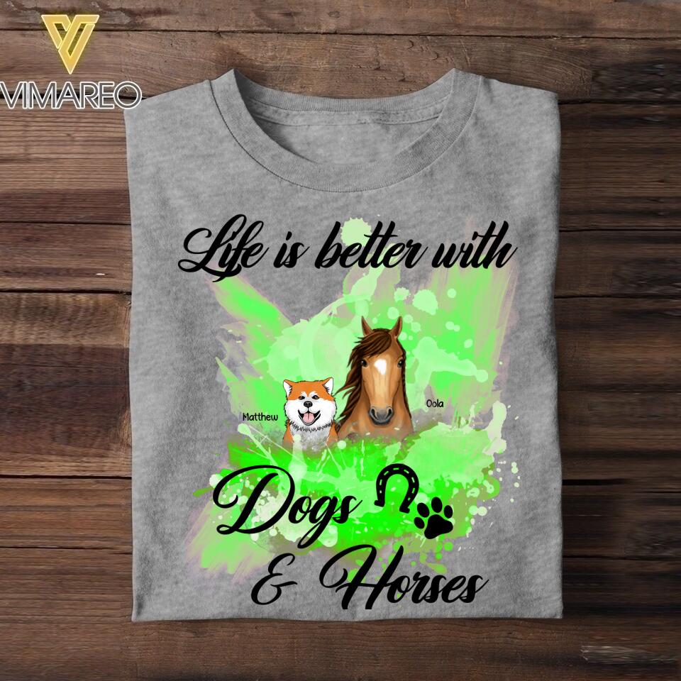 Personalized Life Is Better With Dog And Horse Watercolor  Tshirt Printed NQDT2906