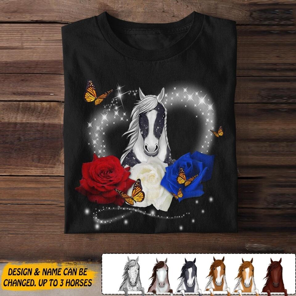 Personalized Heart Horse & Rose Tshirt Printed NQDT3006