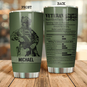 Personalized UK Veterans Nutrition Facts Tumbler Printed QTDT0107