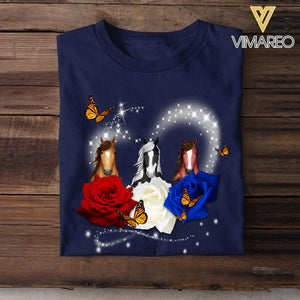 Personalized Heart Horse & Rose Tshirt Printed NQDT3006