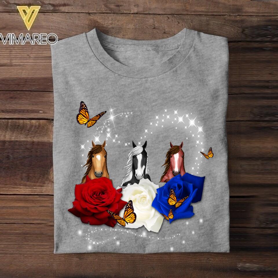 Personalized Heart Horse & Rose Tshirt Printed NQDT3006