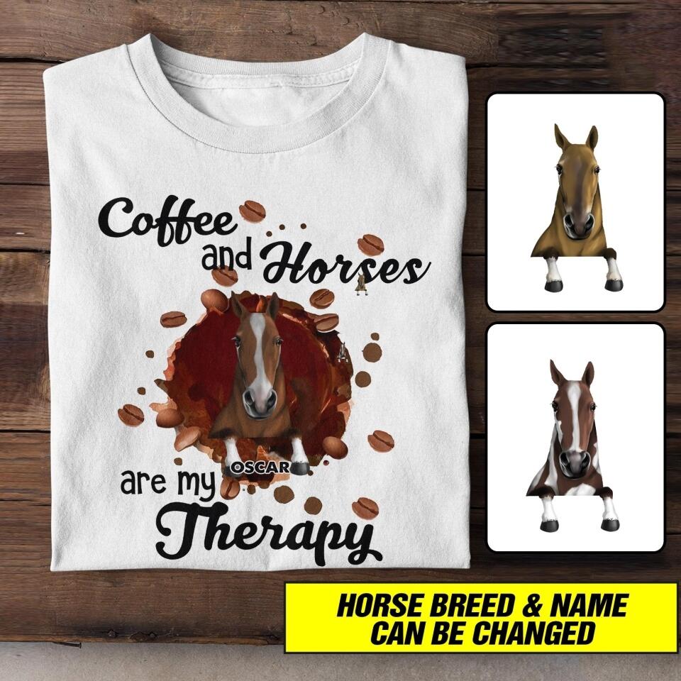 Personalized Coffee And Horse Are My Therapy  Tshirt Printed NQHC0507