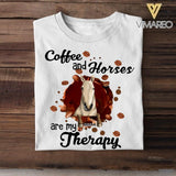 Personalized Coffee And Horse Are My Therapy  Tshirt Printed NQHC0507