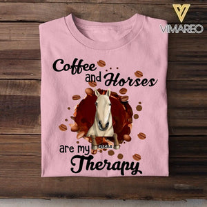 Personalized Coffee And Horse Are My Therapy  Tshirt Printed NQHC0507