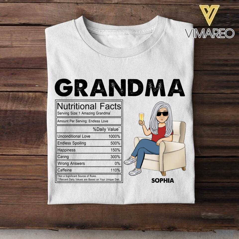 Personalized Grandma Nutritional Facts Tshirt Printed QTHC0807