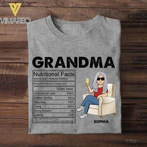 Personalized Grandma Nutritional Facts Tshirt Printed QTHC0807