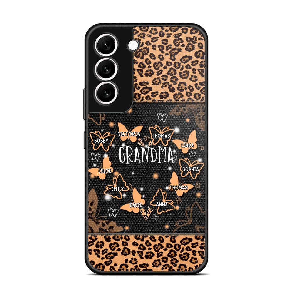 Personalized Grandma Kid Name Butterfly Leopard Phonecase QTDT1407