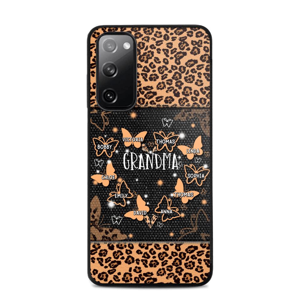 Personalized Grandma Kid Name Butterfly Leopard Phonecase QTDT1407