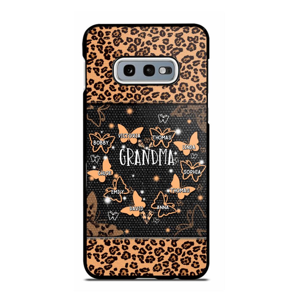 Personalized Grandma Kid Name Butterfly Leopard Phonecase QTDT1407