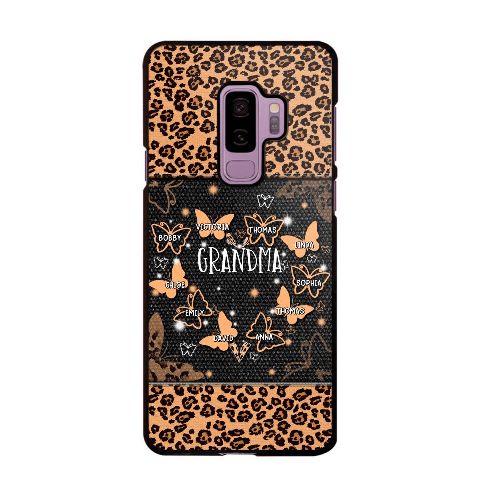 Personalized Grandma Kid Name Butterfly Leopard Phonecase QTDT1407