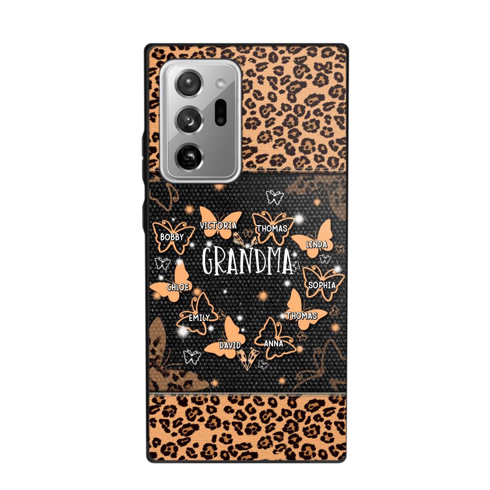 Personalized Grandma Kid Name Butterfly Leopard Phonecase QTDT1407