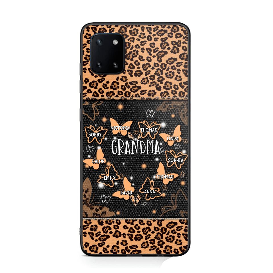 Personalized Grandma Kid Name Butterfly Leopard Phonecase QTDT1407