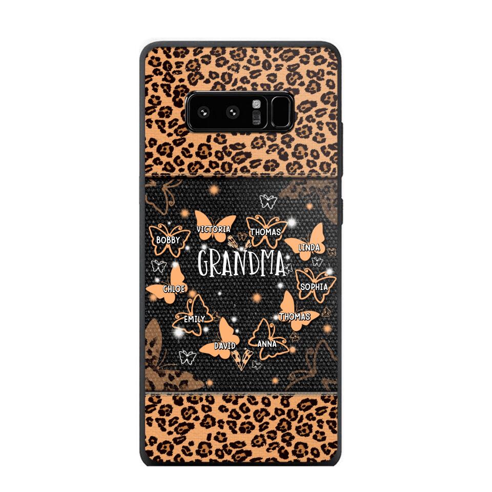 Personalized Grandma Kid Name Butterfly Leopard Phonecase QTDT1407