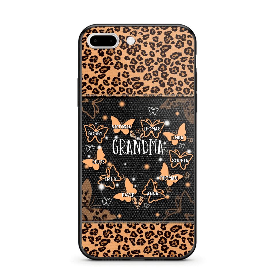 Personalized Grandma Kid Name Butterfly Leopard Phonecase QTDT1407