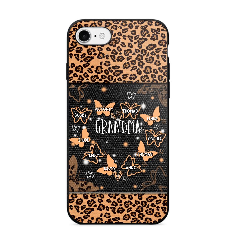 Personalized Grandma Kid Name Butterfly Leopard Phonecase QTDT1407