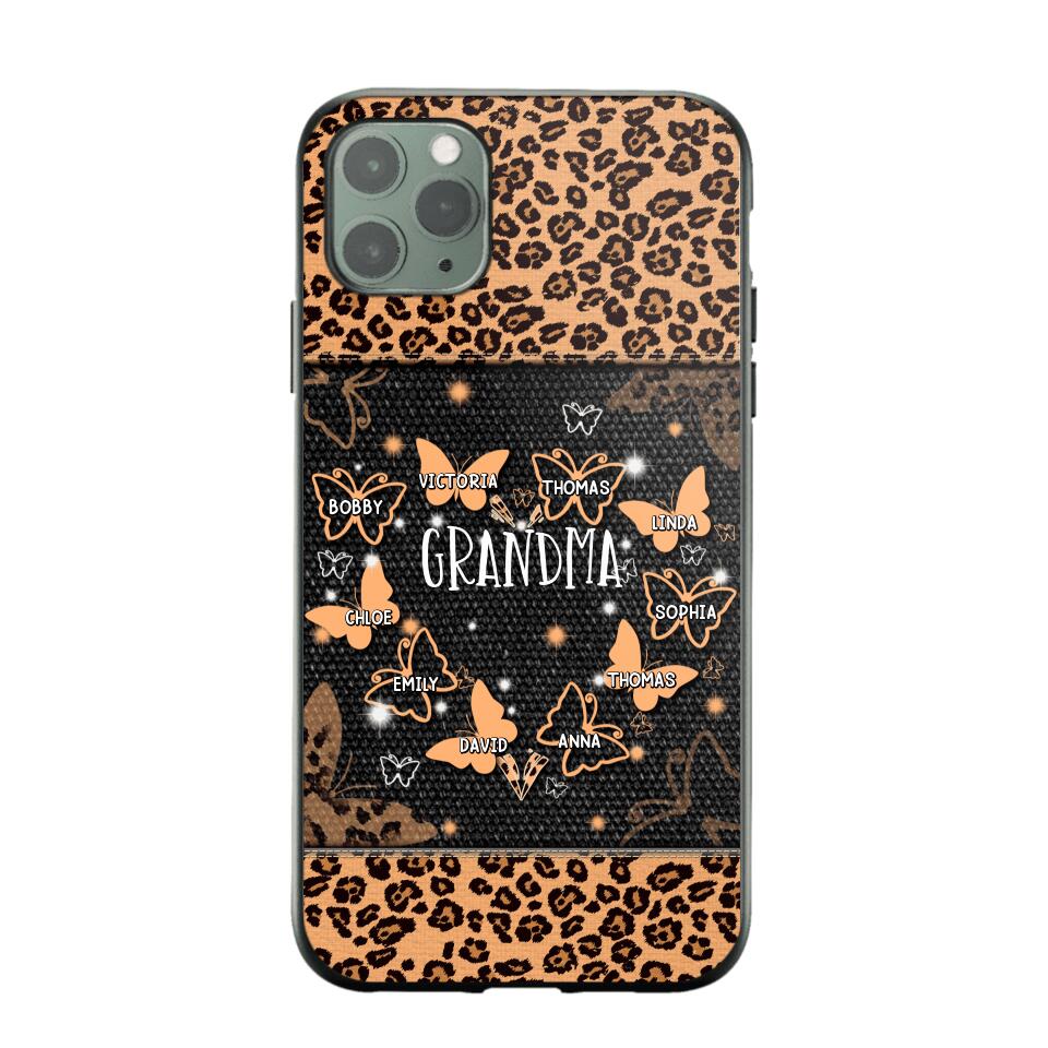 Personalized Grandma Kid Name Butterfly Leopard Phonecase QTDT1407