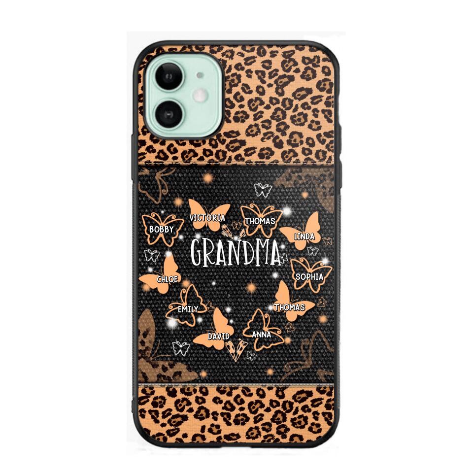 Personalized Grandma Kid Name Butterfly Leopard Phonecase QTDT1407