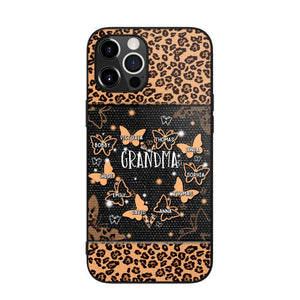 Personalized Grandma Kid Name Butterfly Leopard Phonecase QTDT1407