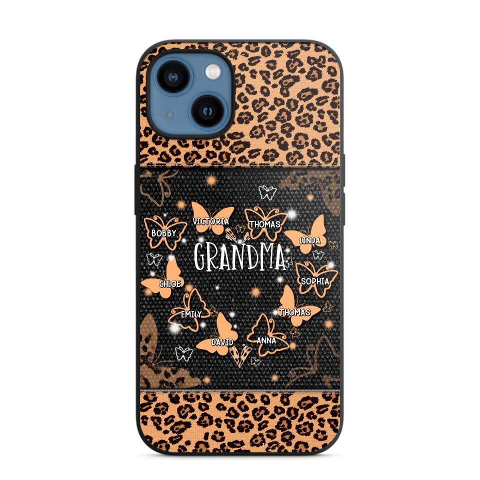 Personalized Grandma Kid Name Butterfly Leopard Phonecase QTDT1407