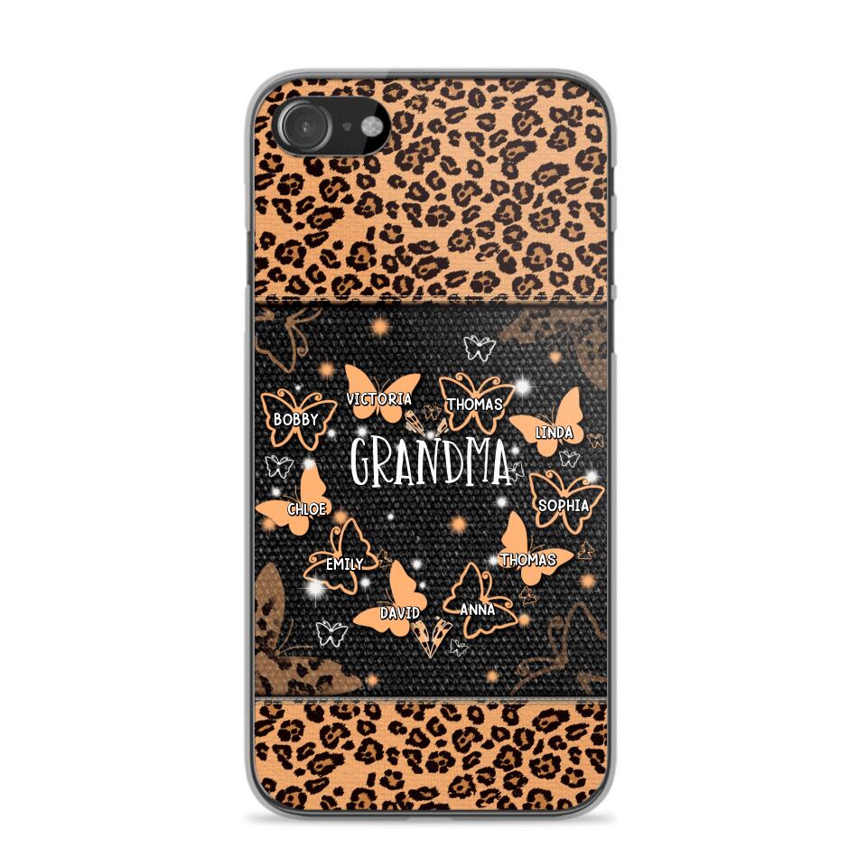 Personalized Grandma Kid Name Butterfly Leopard Phonecase QTDT1407