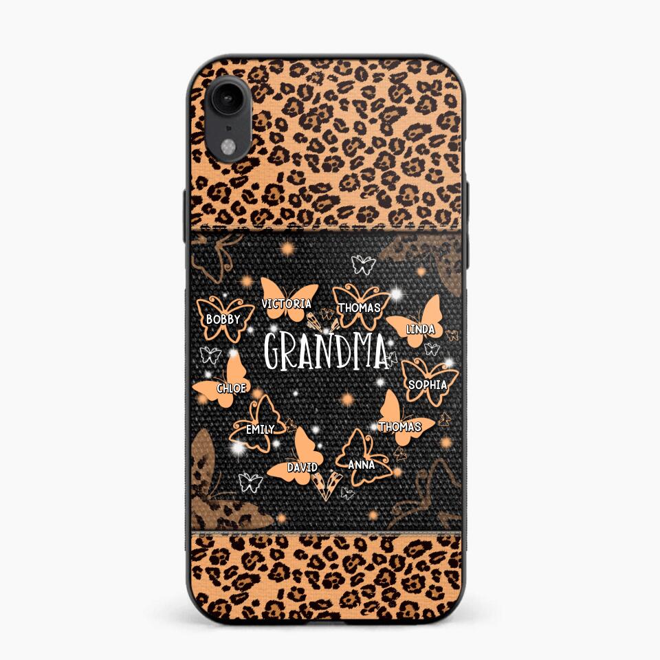 Personalized Grandma Kid Name Butterfly Leopard Phonecase QTDT1407